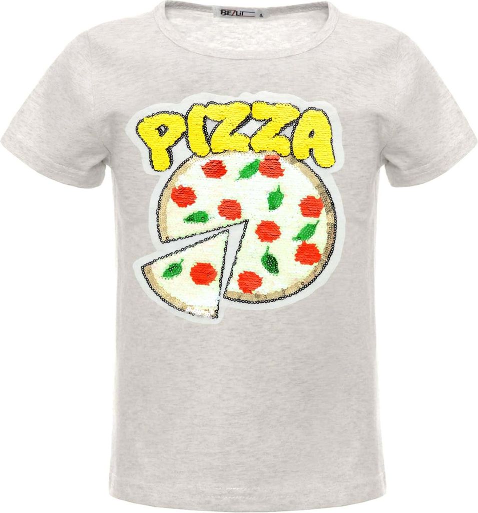 BEZLIT Mädchen Wende Pailletten T-Shirt mit einem PIZZA Motiv Grau 104