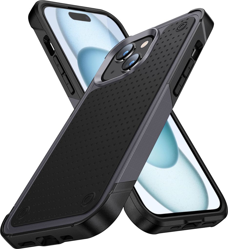 Für iPhone 15 Hülle Militärqualität Stoßfest Hybrid 2 in 1 Hart PC Weich TPU Handyhülle Grau Schwarz