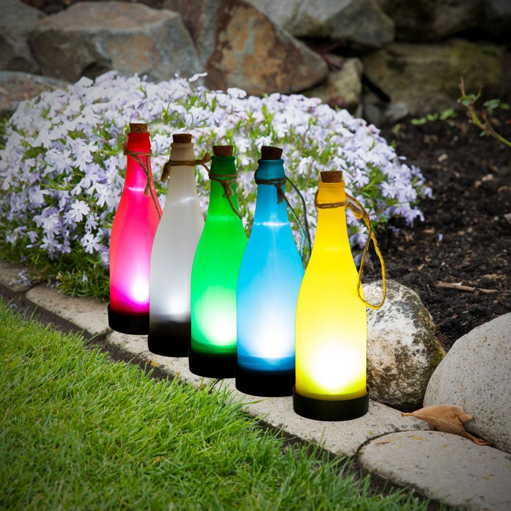 4er Glas LED Flaschen Gartenleuchte Aussenleuchte Lampe Braun/Grün/Rot/Weiß 