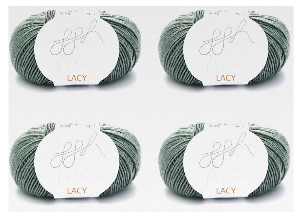 Lacy Set | 4x25g (insgesamt 100g) | 150m/25g Wolle mit Seide zum Stricken | Farbe 009 - Grüngrau