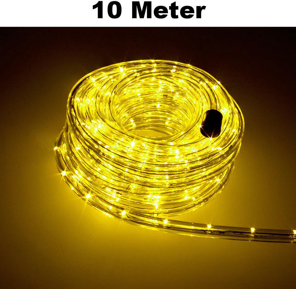 Trade-Shop LED Lichtschlauch Komplett Set mit Zubehör Lichterkette Beleuchtung Gelb 10 Meter F3 LED für Drinnen/Draußen Weihnachten Beleuchtung ...