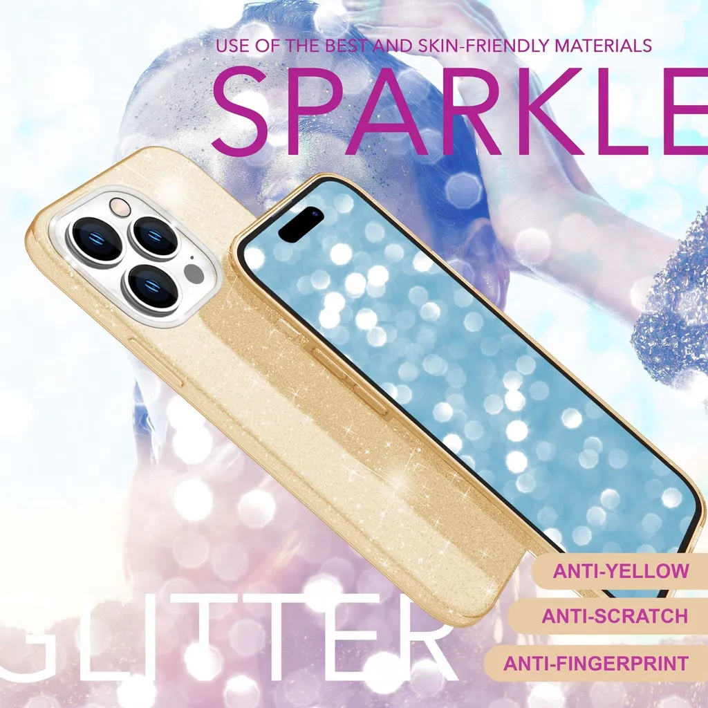 NALIA Glitter Cover compatibile con iPhone SE 2020/8 / 7 Custodia, Copertura Punti Sottile Silicone Protezione Telefono Cellulare, Copertura Resistente Slim Bling Case Brillantini, Colore:Gold Oro