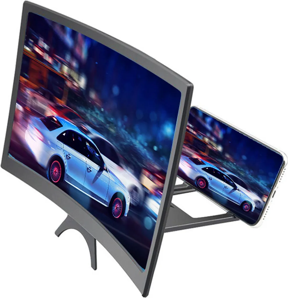 schermo del telefono 3D da 12 pollici HD Amplificatore video d'ingrandimento Lenti curve mobili portatili Nero