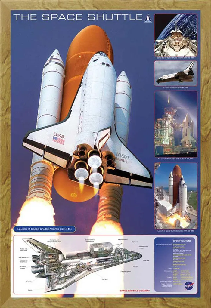 Didattica - Educazione - Poster - Astronave Space Shuttle + cornice rimovibile, Shinsuke® Maxi MDF oak, disco acrilico
