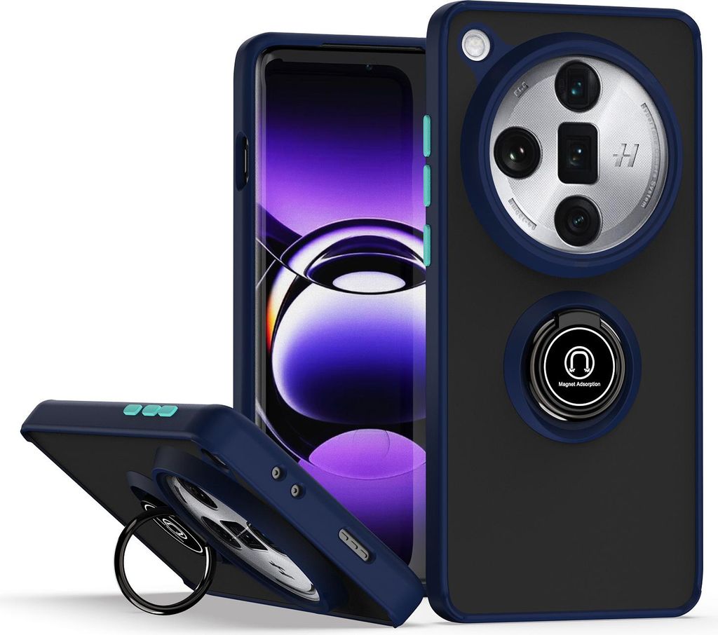 Hülle für Oppo Find X7 Matte Transluzent TPU Stoßfest Schutzhülle mit Ring Halter Ständer Blau