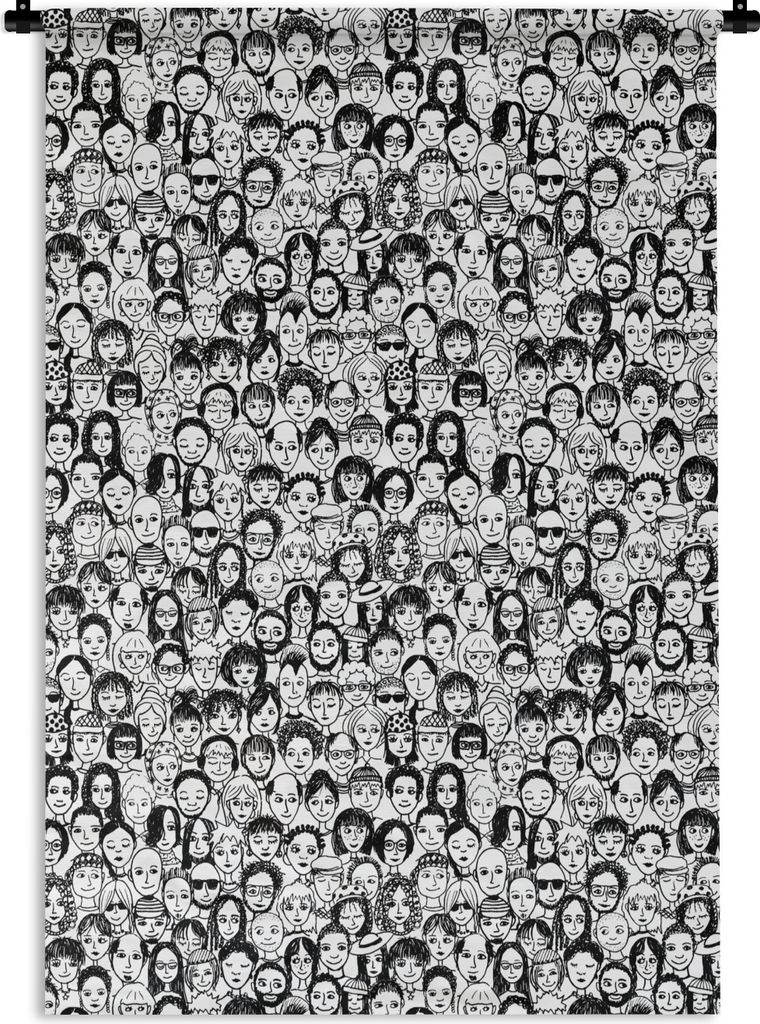 MuchoWow Wandteppich Wandbehang Muster - Gesicht - Schwarz und Weiß 120x180 cm Tapisserie Dekoration Wandtuch - Schlafzimmer - Dekorationen für...