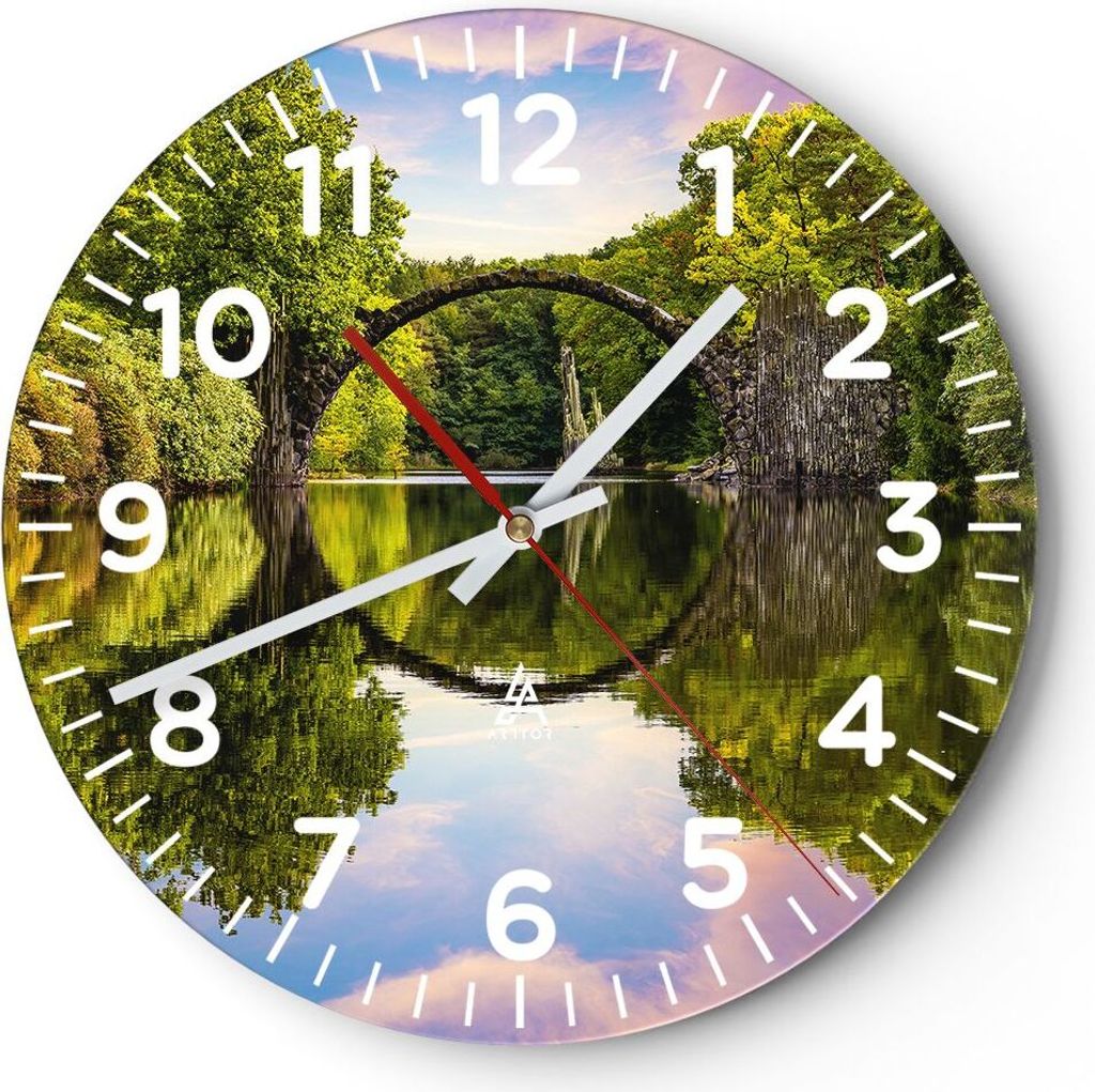 Wanduhr - Rund - Glasuhr - Park Natur Wasser - 30x30cm - Schleichendes Uhrwerk - Lautlos - zum Aufhängen bereit - Dekoration Modern - Wanddekorati...