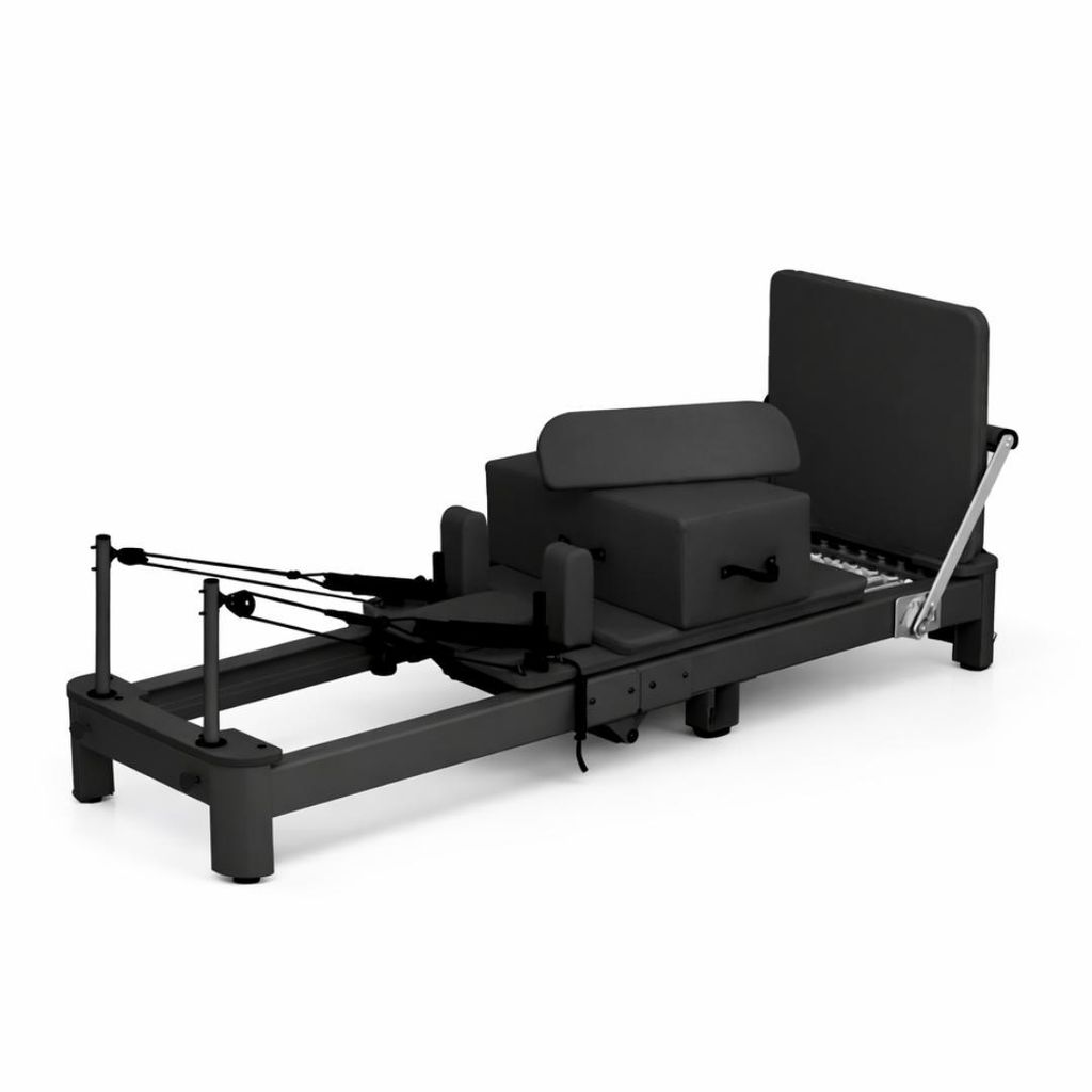 PH Fitness PRO Aluminium Pilates Reformer klappbar – Pilatesgerät mit 6 Federn, Profi Pilates Maschine mit Rollen für Home Gym & Studio - Schwarz
