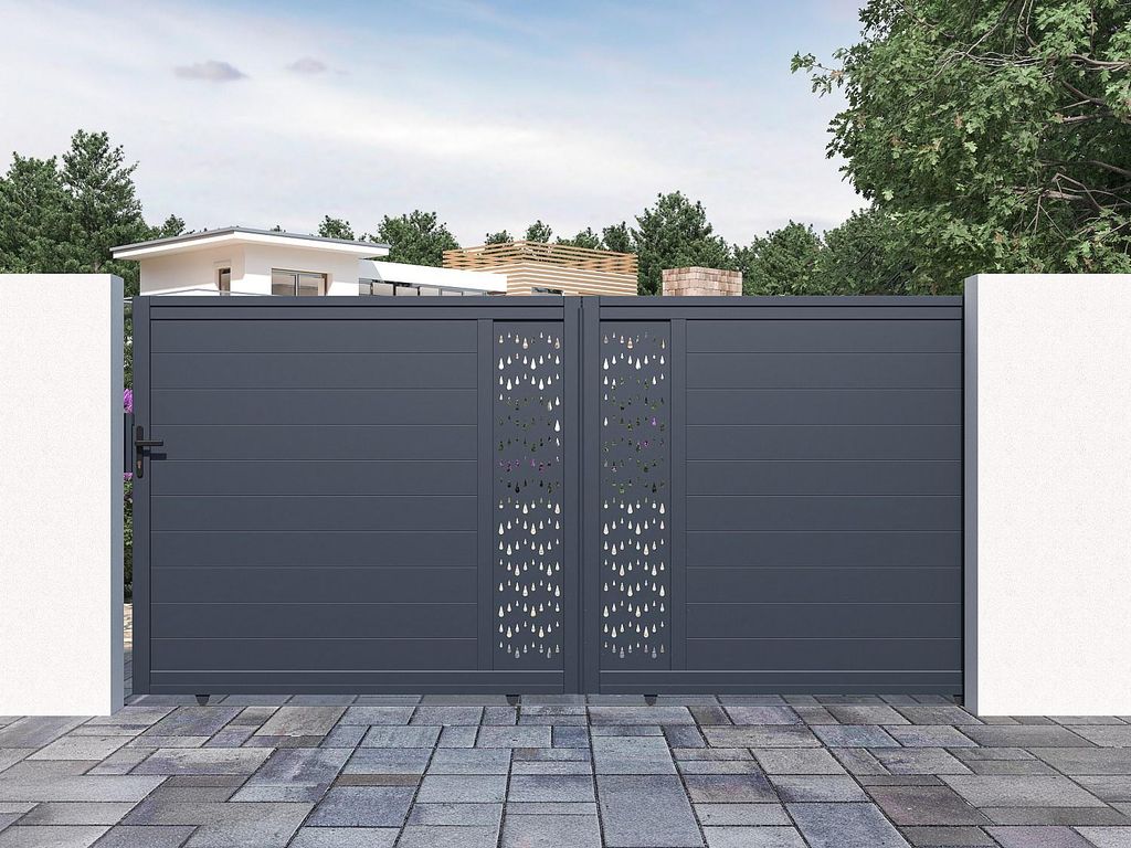 Schiebbares, halbperforiertes Designtor L.416 x H.180 cm anthrazit GREGOR