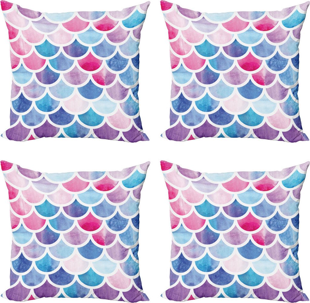 ABAKUHAUS Fischschuppen Kissenbezug Set (4 Stück), Pastell Mermaid Muster, Moderner Doppelseitiger Digitaldruck, 45 cm x 45 cm, Mehrfarbig