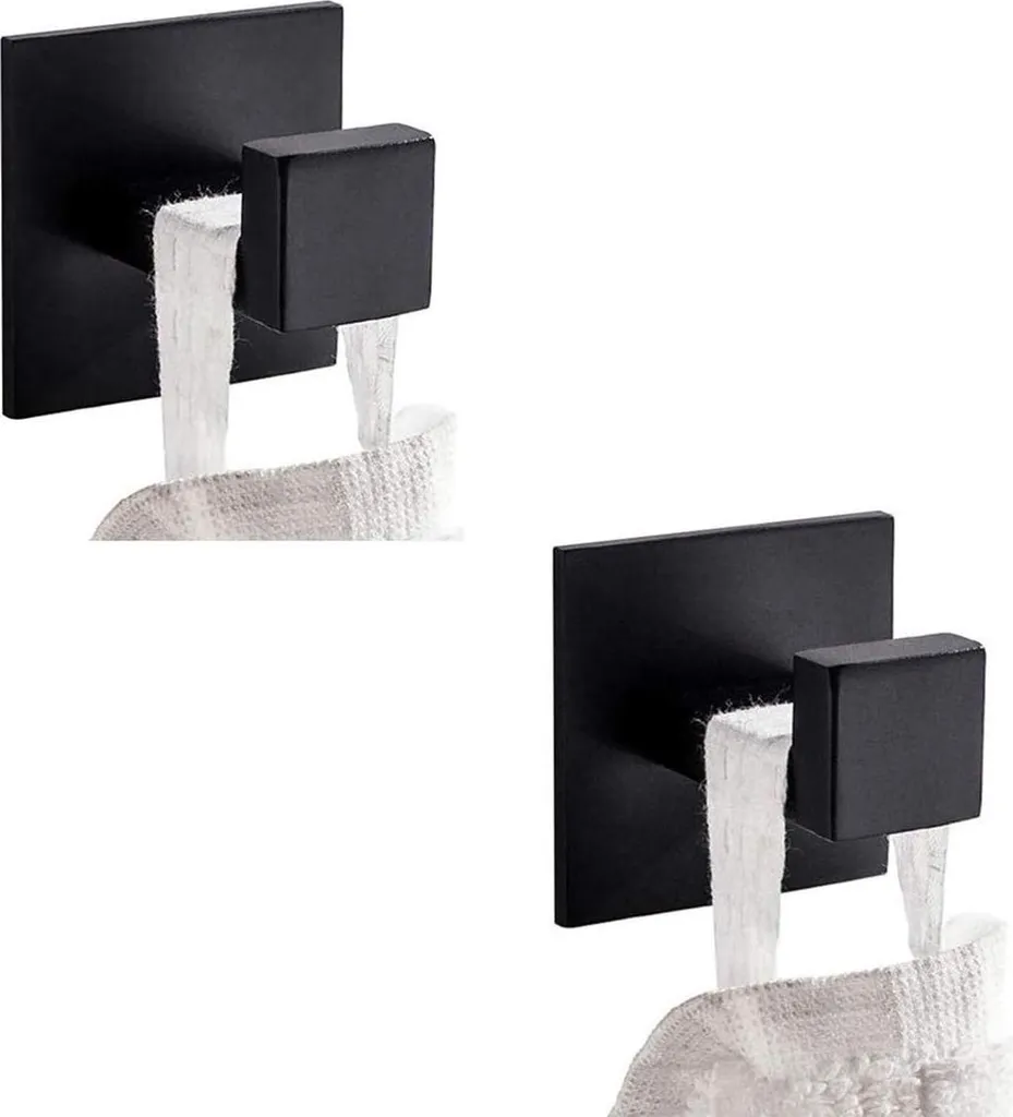 Fixation sans trou pour serviette de bain - Crochet inox noir autocollant