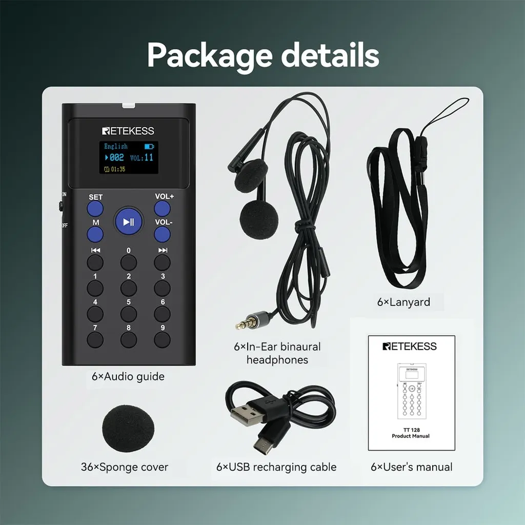 Système d'autoguidage Bluetooth Retekess TT128 pour Musées et Expos
