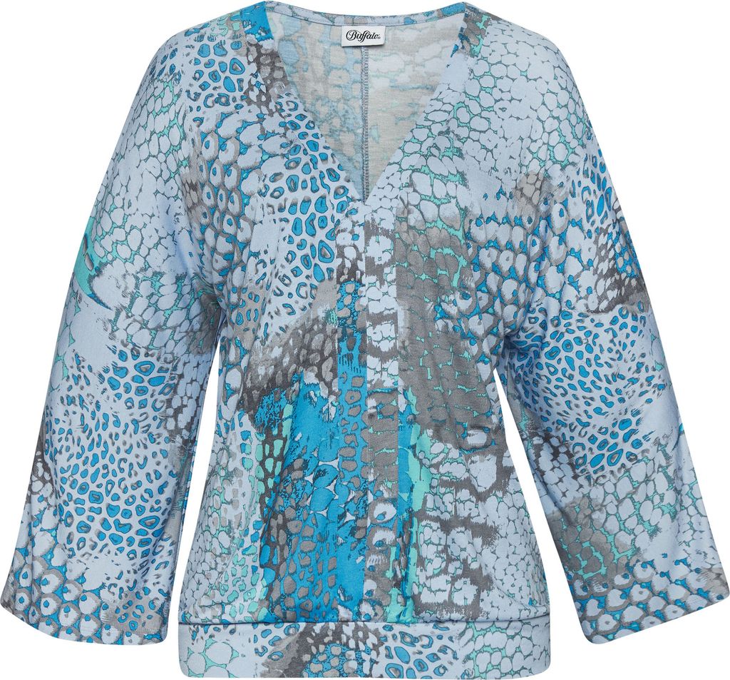 Buffalo Fledermausshirt blau bedruckt Größe 44/46