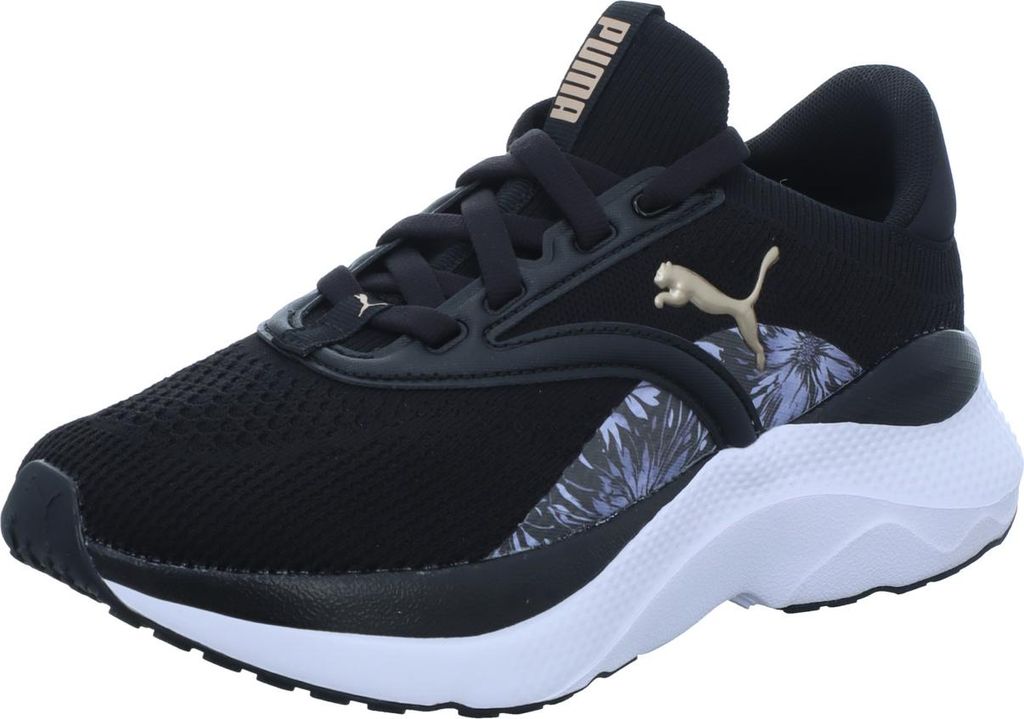 Puma Damen-Sneaker SOFTRIDE MAYVE BLOOM Blüten-Muster Schwarz-Gold-Mehrfarbig, Farbe:schwarz, UK Größe:6