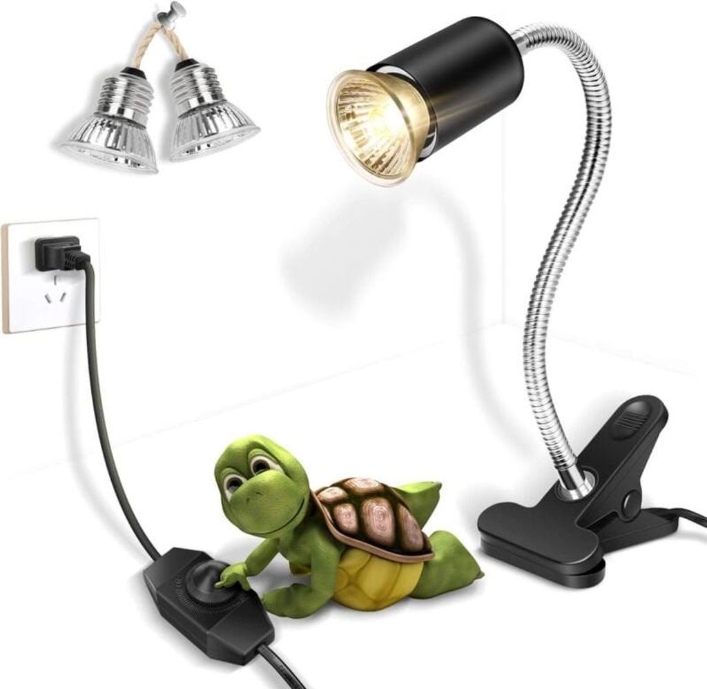 Wärmelampe für Reptilien, Wärmelampe mit Klemme, verstellbare Wärmelampe für Terrarien, UVA/UVB-Lampe mit 360° drehbarer Klemme und Dimmschal...