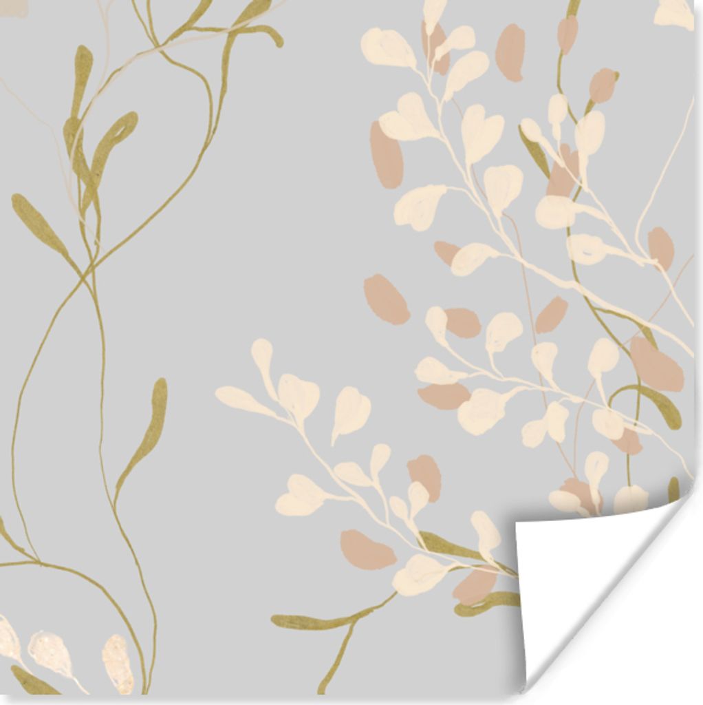 MuchoWow Poster Blumen - Pastell - Design - Blau 100x100 cm - Babyzimmer