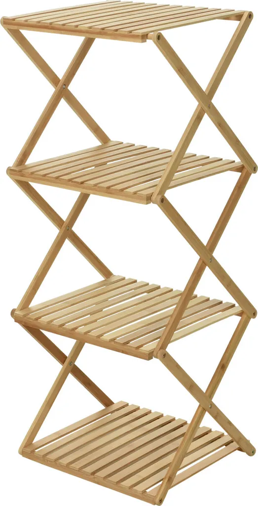 Étagère pliable en bambou à 4 niveaux - 94 cm - Rangement naturel H94