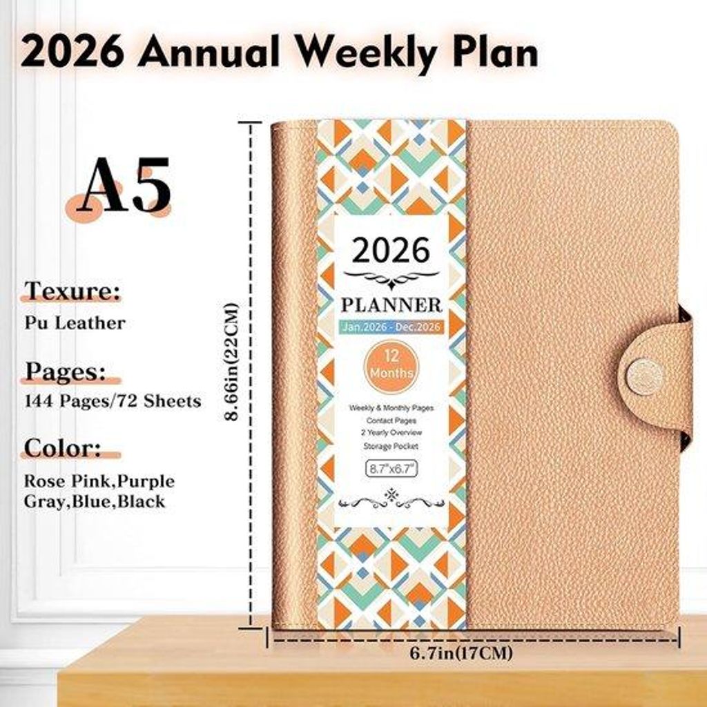 Famanu Akademische Agenda 2026 A5 12 Monate mit Spiralbindung und Rosa Einband