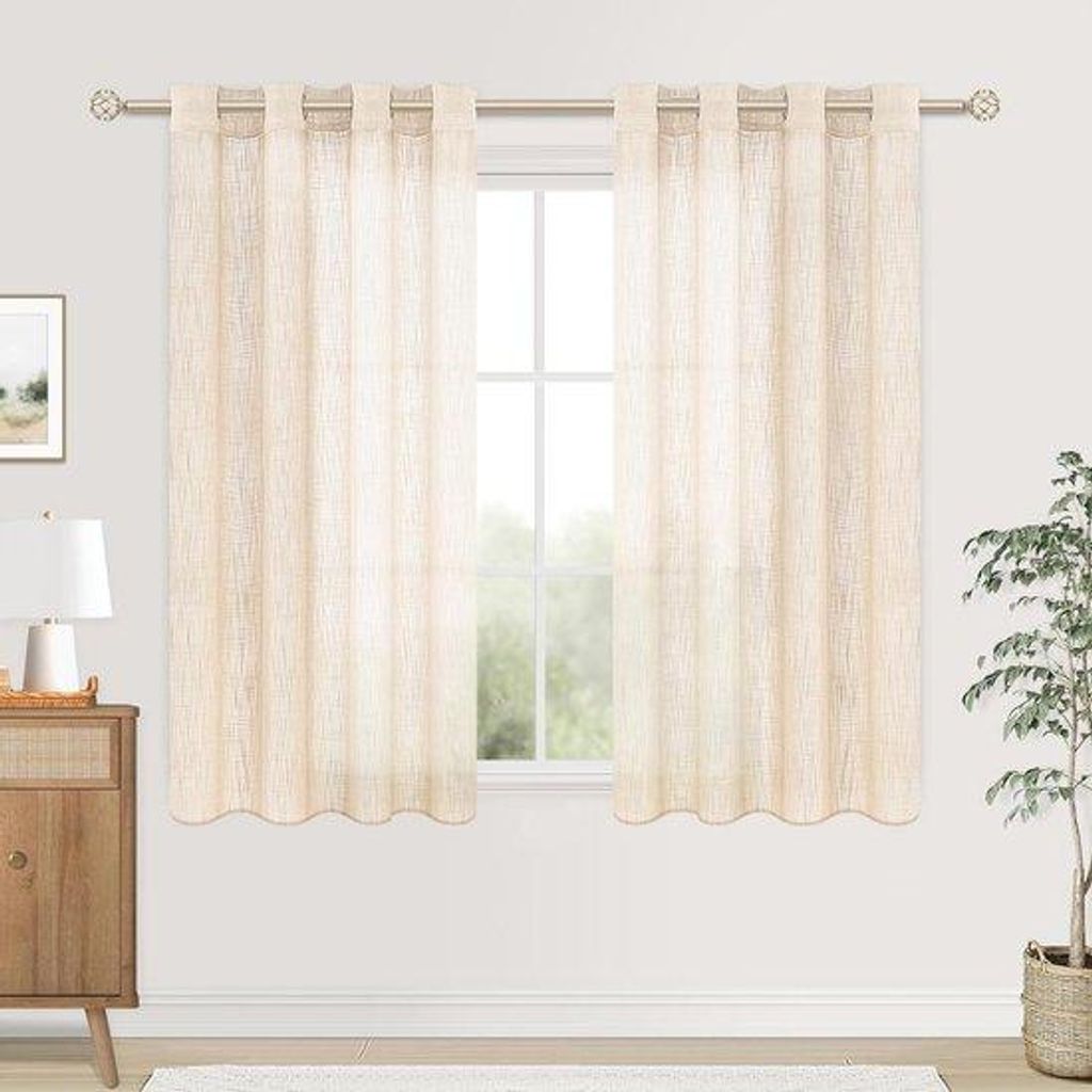 Linnen gordijnen set beige 160 x 140 cm