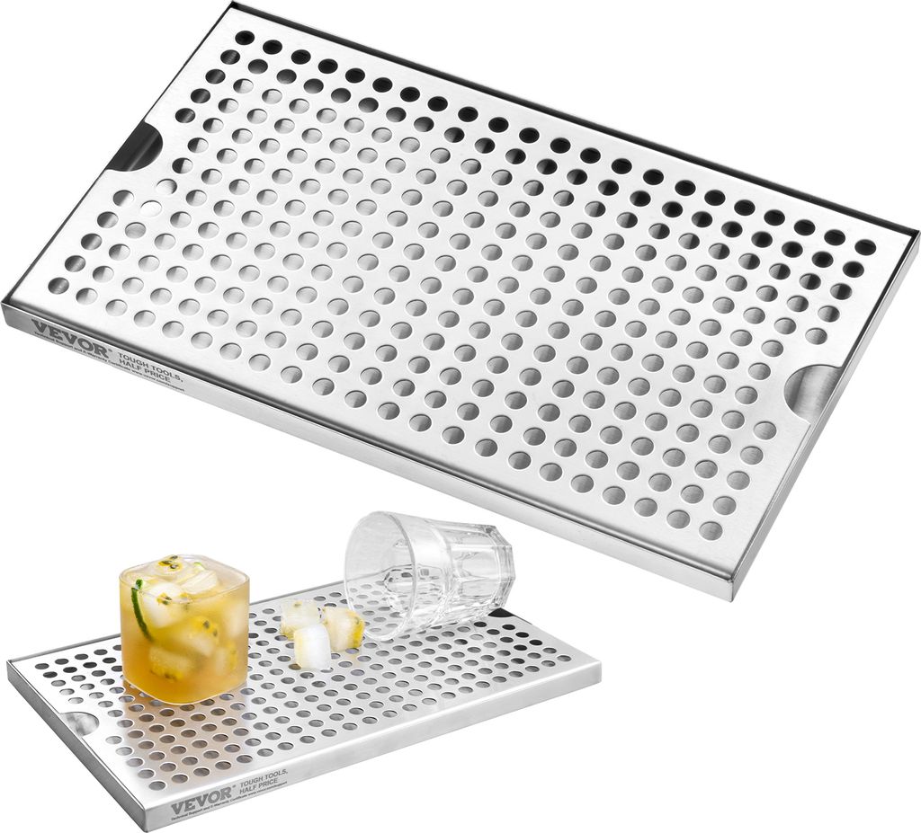 VEVOR 304 Edelstahl-Tropfschale, Bierabtropfschale mit 4 Rutschfesten Gummipads & Abnehmbarer Abdeckung, 300 x 180 x 25 mm Bar-Tropfschale Geeignet...