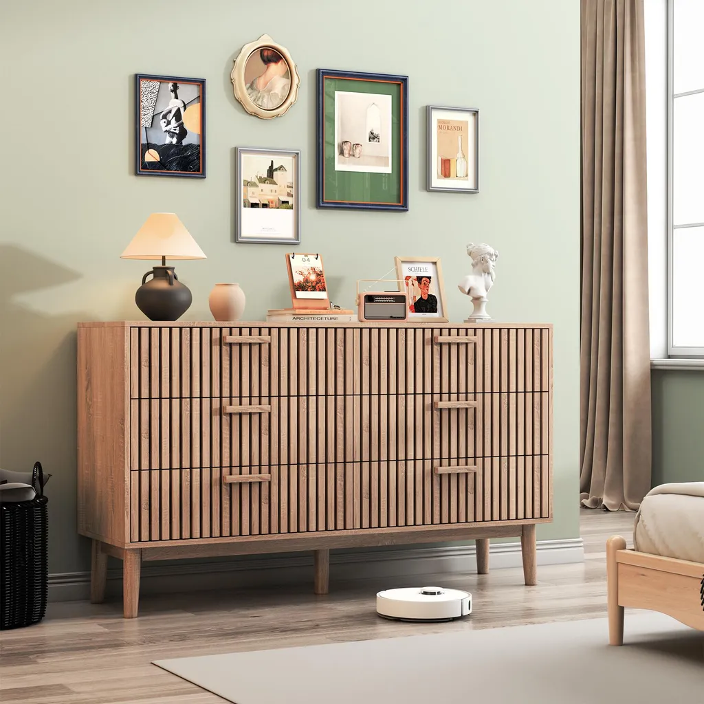 Meuble de Rangement Salon et Chambre, Commode Bois 6 Tiroirs Spacieux