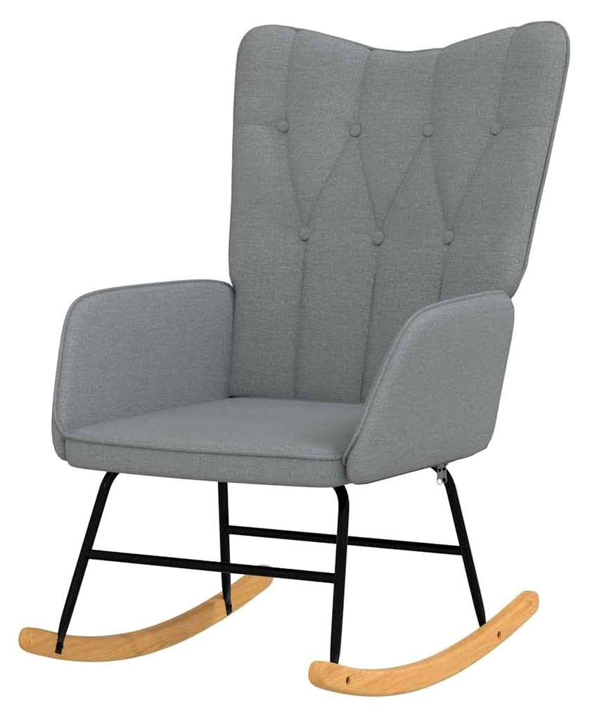 Schaukelstuhl mit Armlehnen und Holzkufen, Stahlgestell, Relaxsessel für das Wohnzimmer, Modern, Hellgrau