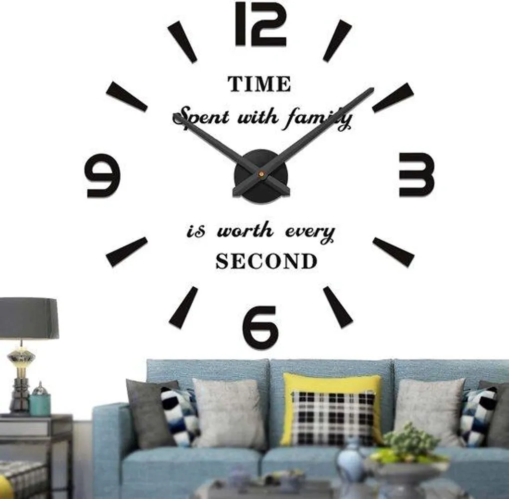 Horloge murale moderne lisible et décorative pour grand mur vide miroir noir