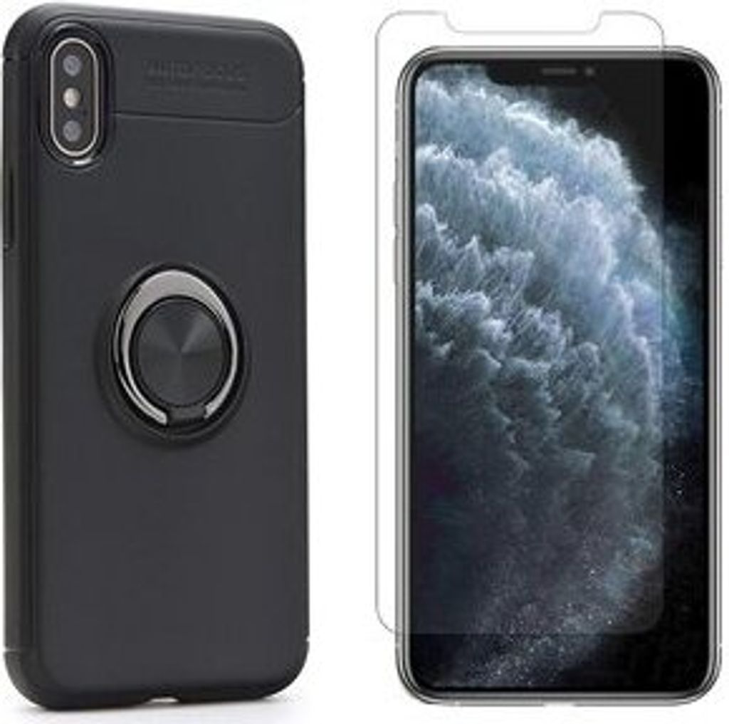 cofi1453 360 Grad Magnetisch Ring Handy Hülle Case Bumper + 9H Panzerfolie Schutzglas Echt Glas kompatibel mit Huawei Y6 2019