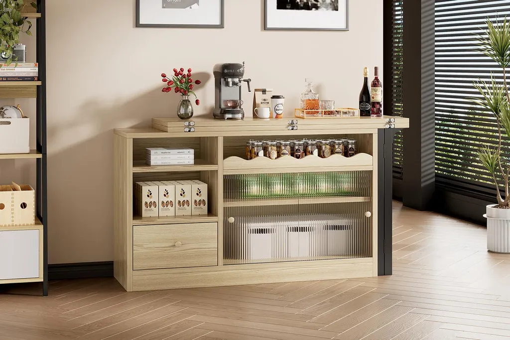 Sweiko Table à manger pliante extensible avec rangement Noir et Nature - 4