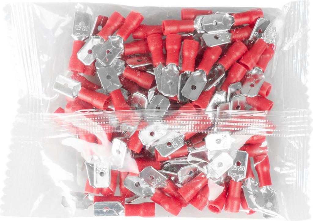 Vayox Set 100 Stk. Flachstecker isoliert männlich 0.5-1.5mm2 6.3mm Rot