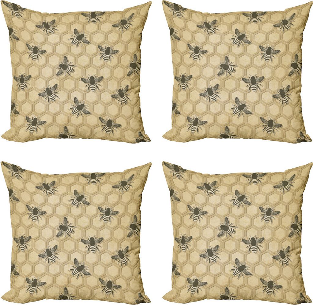 ABAKUHAUS Biene Kissenbezug Set (4 Stück), Umweltfreundlich Bienenzucht, Moderner Doppelseitiger Digitaldruck, 45 cm x 45 cm, Weises Grün-Beige
