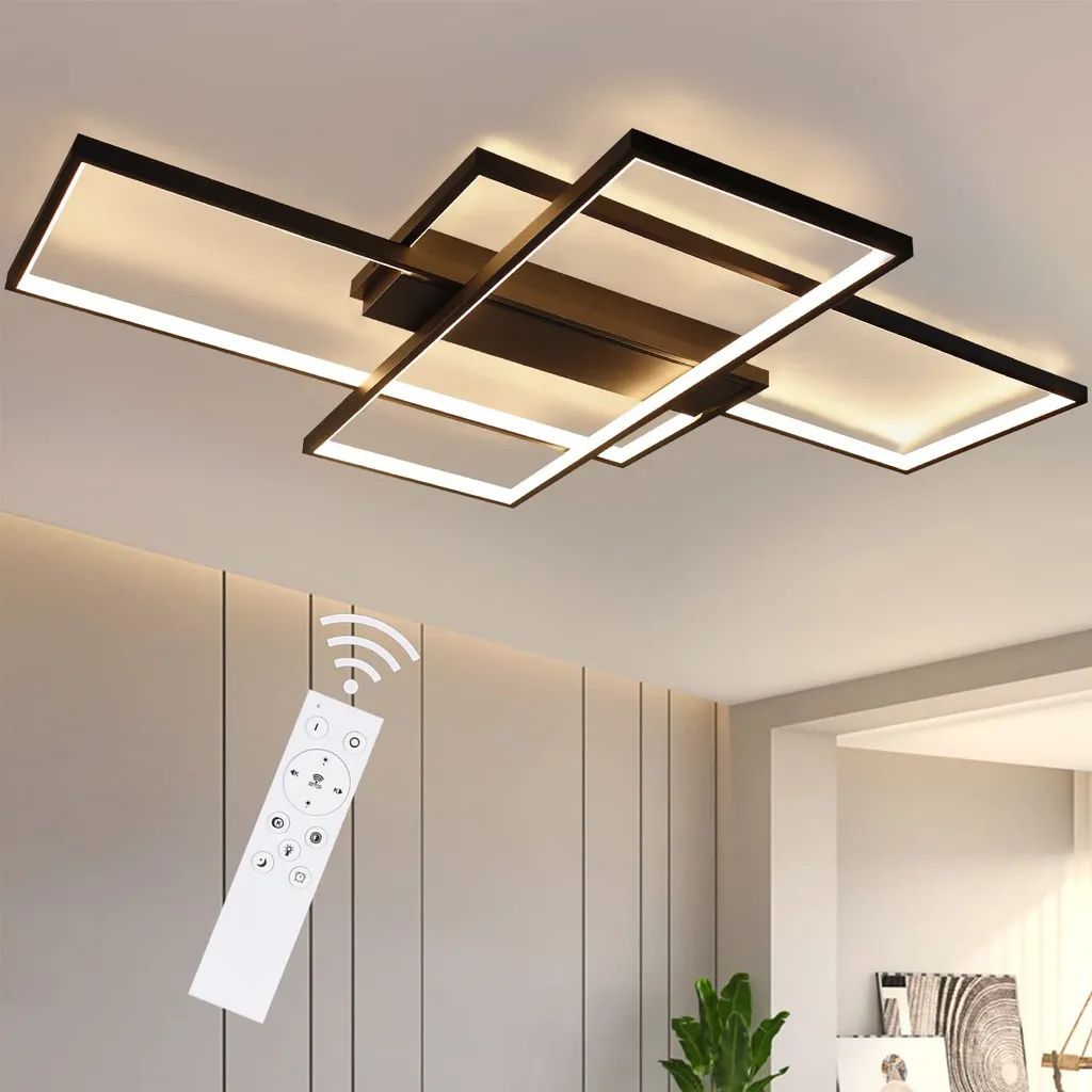 ZMH LED Deckenleuchte Schwarz Dimmbar Modern Deckenlampe 88W Geometrische Wohnzimmerleuchte Schlafzimmer Lampe
