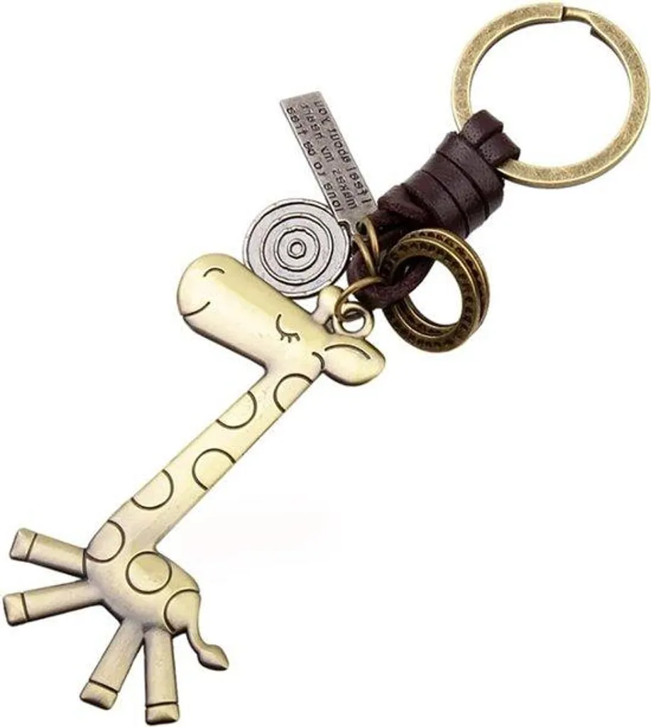 Porte-clés Girafe en Métal et Cuir de Qualité - Accessoire de Sac Chic