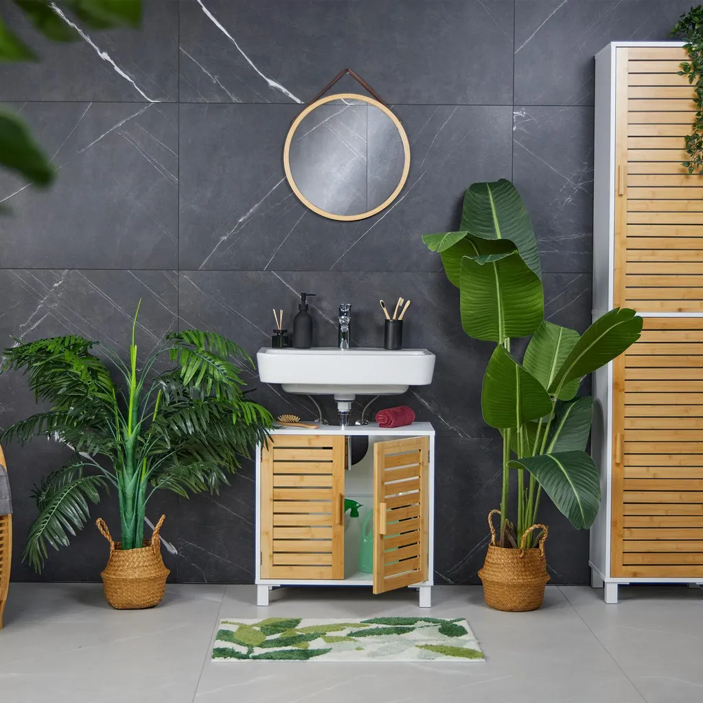 Meuble sous vasque en bambou style scandinave pour salle de bain Zen