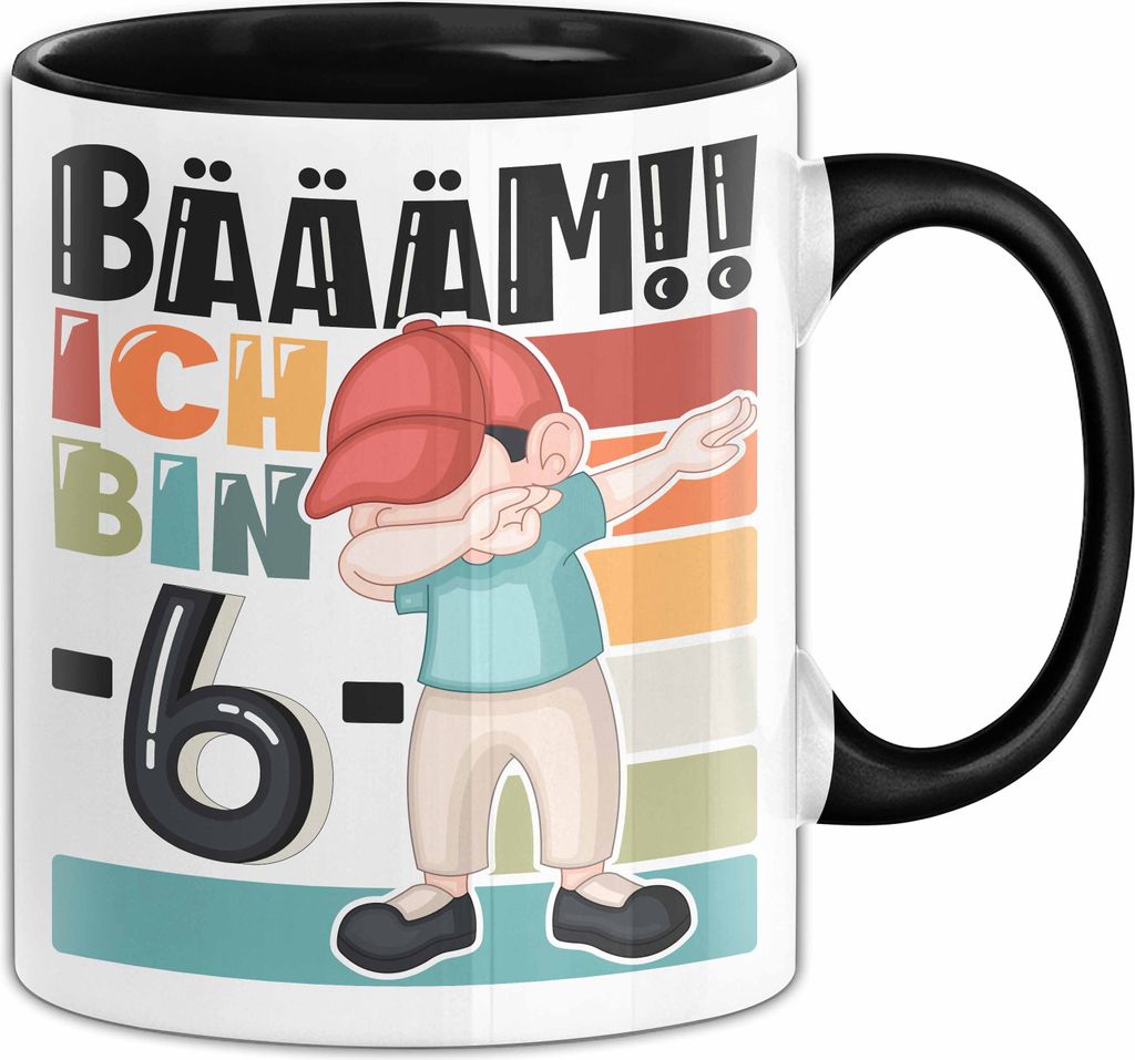 6. Geburtstag Geschenk Tasse Becher Jungen Geburtstagsgeschenk Sohn Bäääm Ich Bin 6 (Schwarz)