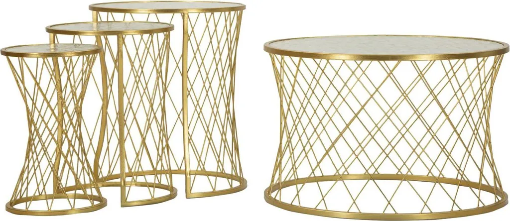 Tables Basses Gigognes Carrées 70x70 cm Set de 4 Pièces Finition Or