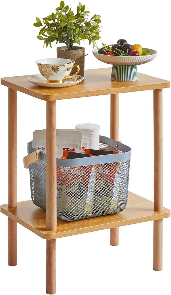 Table de chevet ou bout de canapé bois blanc moderne 2 niveaux IBUYKE