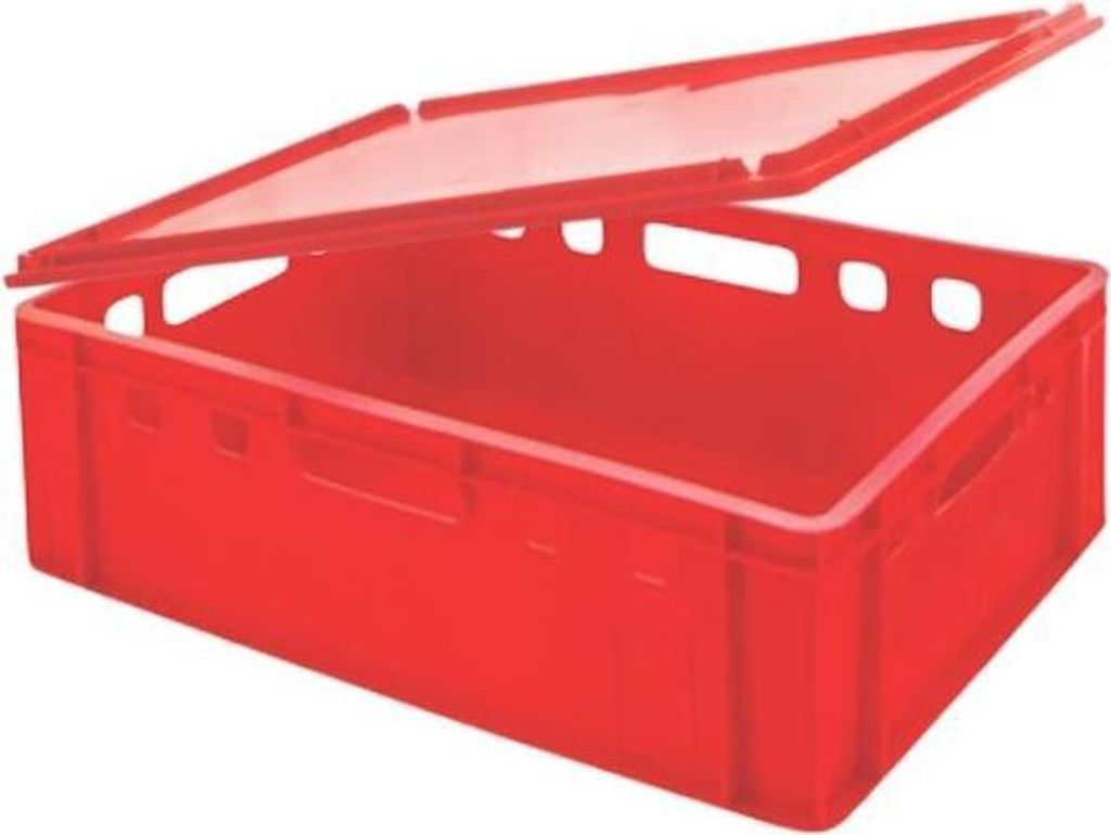Eurobehälter Fleischerkasten E2 mit Auflagendeckel | HxBxT 20x40x60cm | 41 Liter | Rot | Fleischerkiste, Fleischkiste, Metzgerkiste, Fleischbehälter