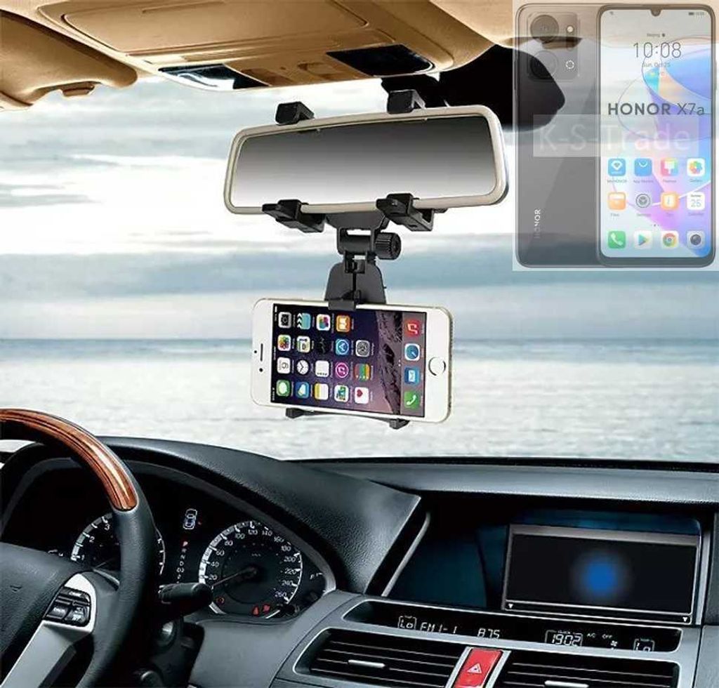K-S-Trade Smartphone Halterung kompatibel mit Honor X7a Rückspiegel Halterung schwarz Auto Halterung KFZ Halter