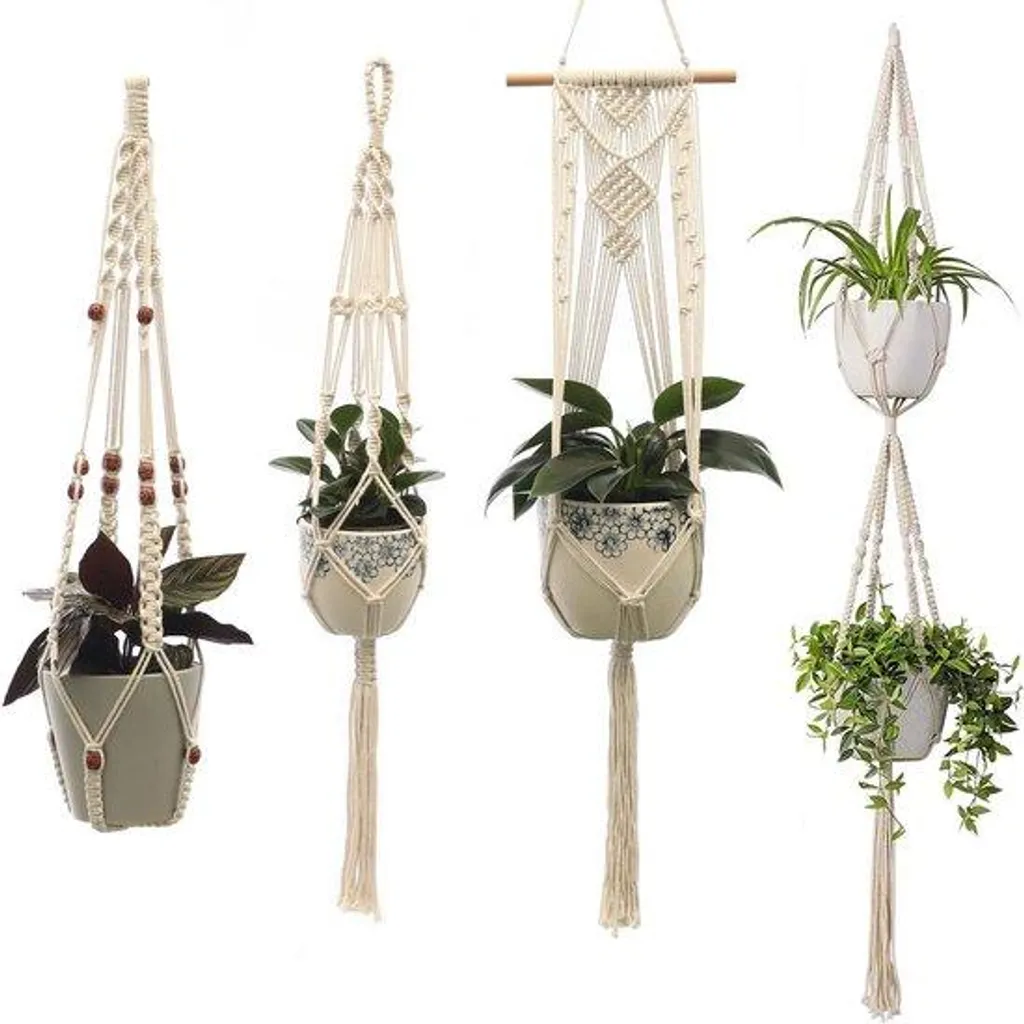 Suspensions pour plantes intérieur et extérieur - Set de 4 paniers bois