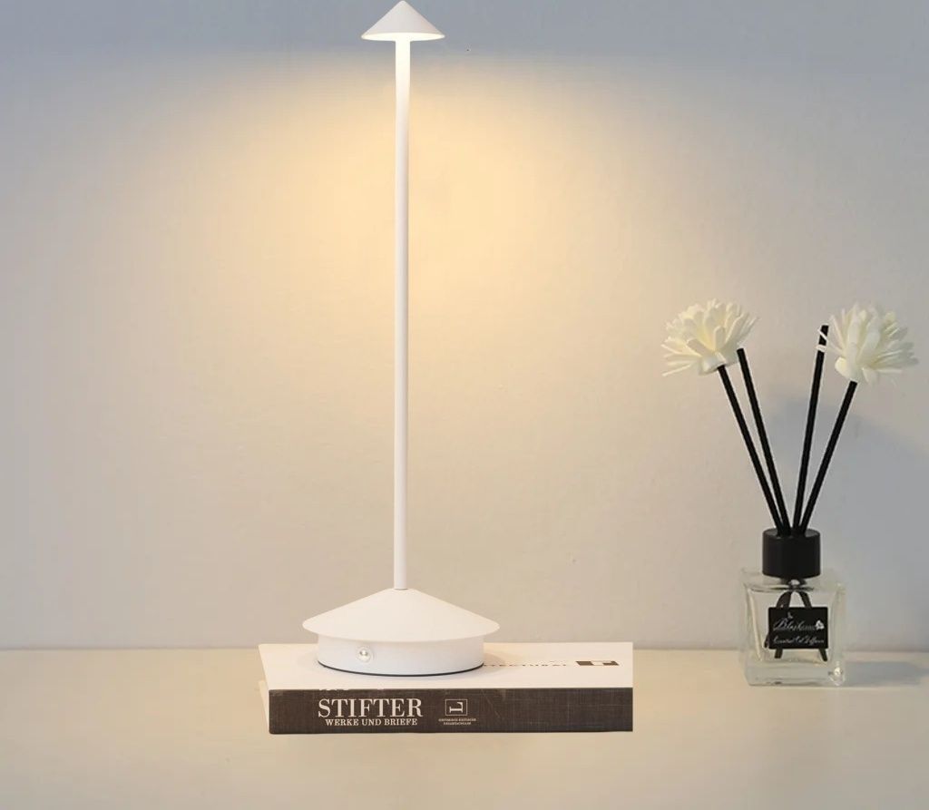 Kabellose Dimmbare LED Tischleuchte, Wiederaufladbar 2000 mAh Schreibtischlampe für Restaurants Bars Schlafzimmer Weiß