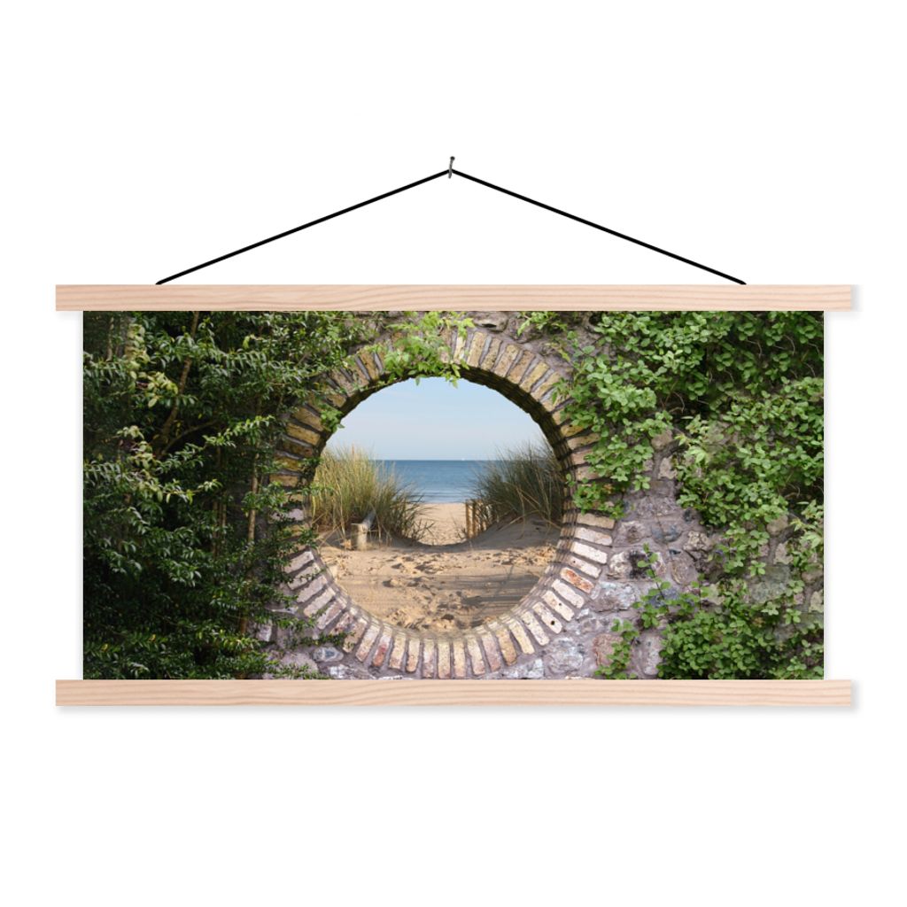 MuchoWow Textilposter Aussicht - Strand - Düne - Sommer 120x60 cm mit holzfarbenen Rahmen - Klemmleiste