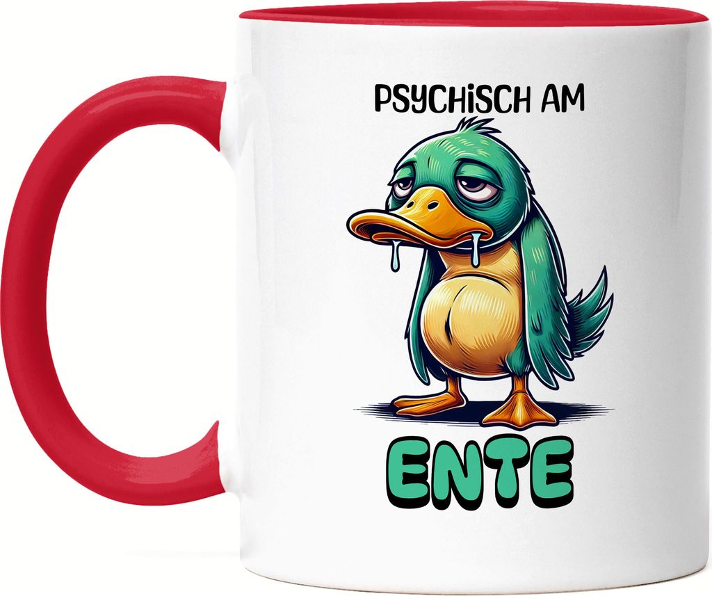 Psychisch am Ente Tasse rot lustig Humor Ente witziges Geschenk Idee