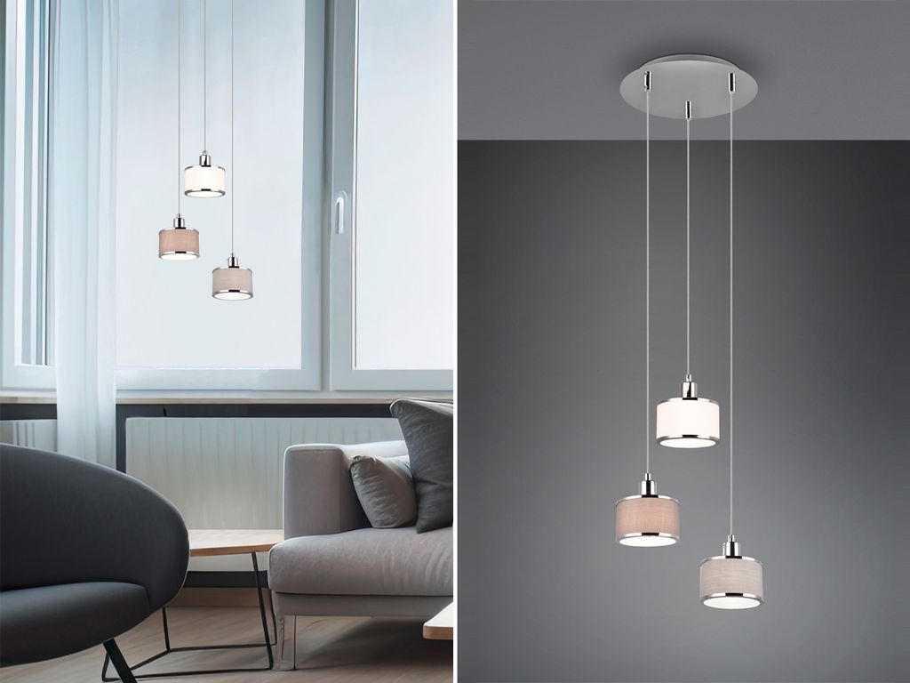 LED Cluster Pendelleuchte 3-flammig Esstischlampe hängend Stoff Lampenschirm