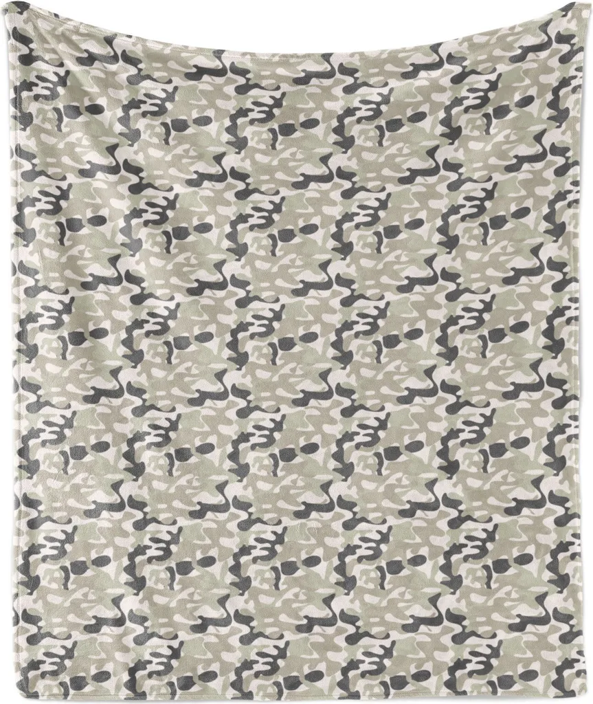 ABAKUHAUS Camo Morbida coperta in flanella e pile, Moderno camuffamento dai toni pastello Ripetizione dell'arte classica delle uniformi, 175 x 230 cm, Pale Sepia Dämmerung