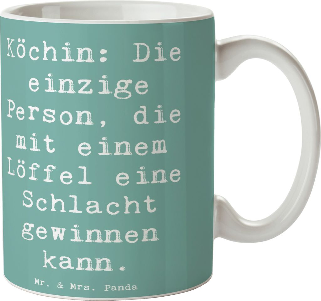Mr. & Mrs. Panda Kaffeetasse Spruch Köchin Stärke - Meeresbrise - Geschenk, handgefertigte Geschenke, Teetasse, Tasse, Küchenhumor, für Berufst...