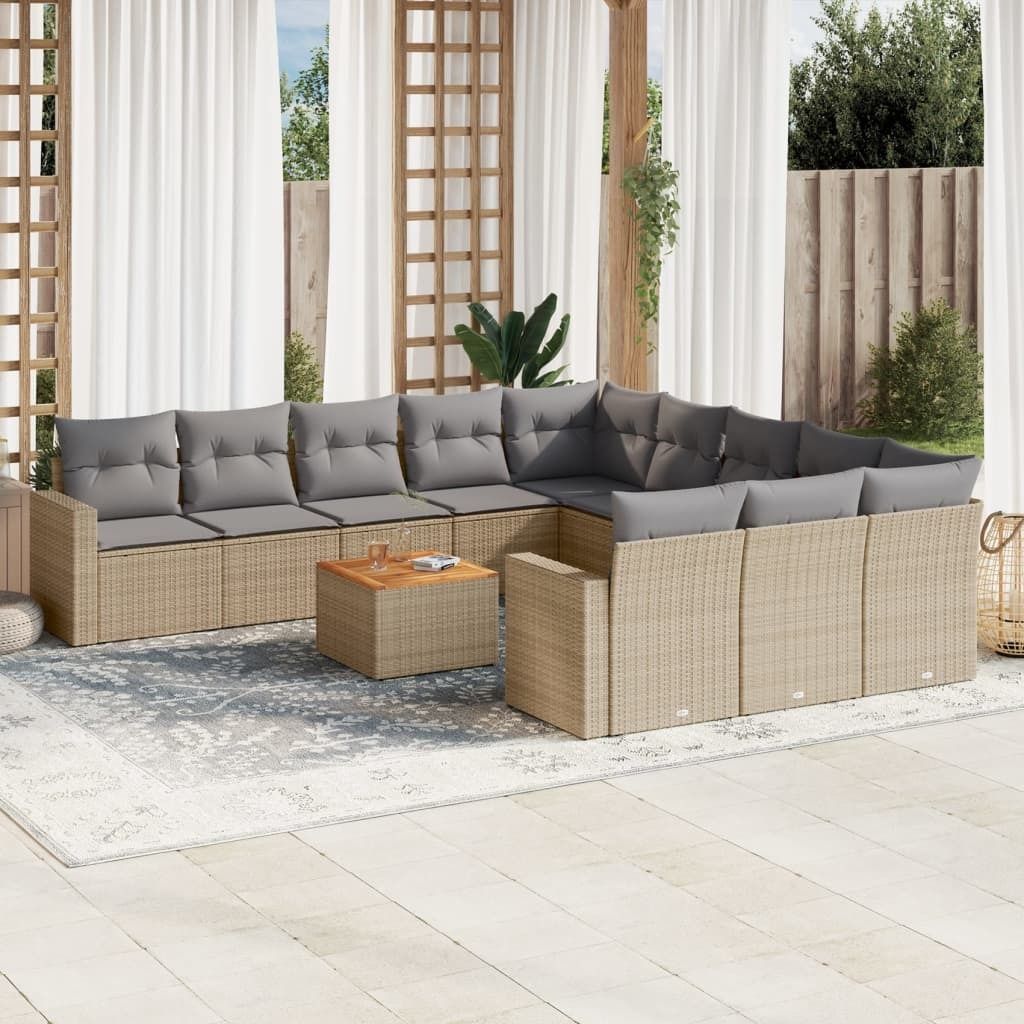CLORIS 12-tlg. Garten-Sofagarnitur - mit Kissen - Beige Poly Rattan - Gartenstühle LL0000256788