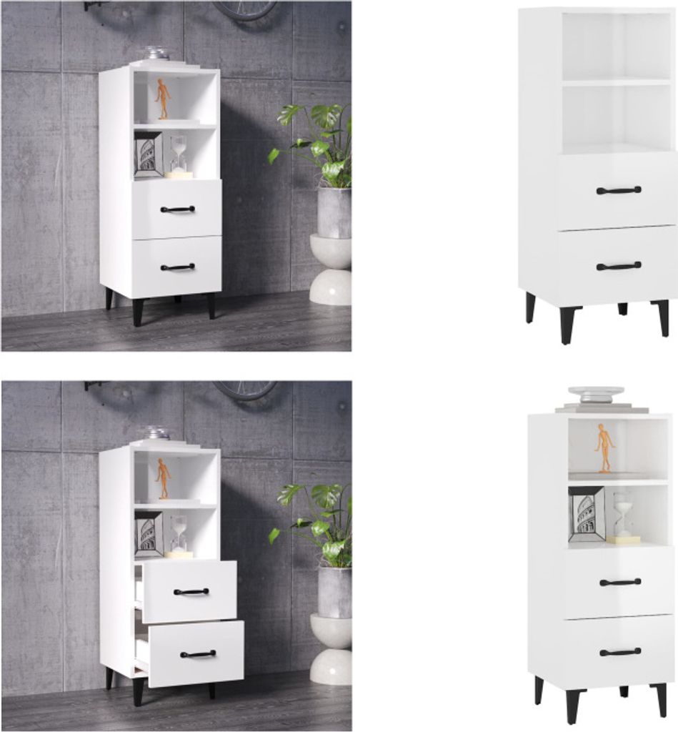 vidaXL Sideboard Hochglanz Weiß 34,5x34x90 cm Holzwerkstoff - Sideboard - Sideboards - Schrank - Lagerschrank