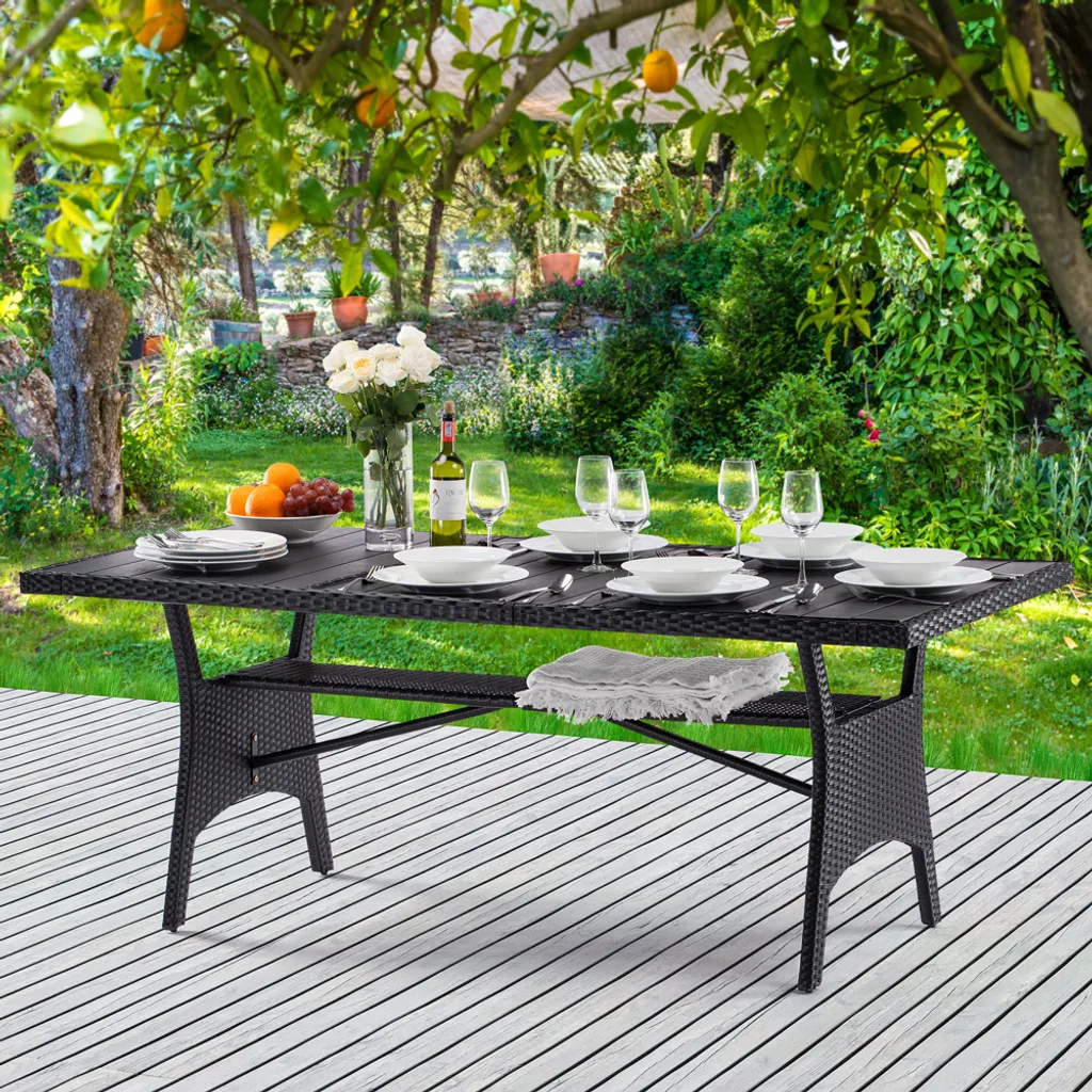 Table de jardin résistante aux intempéries en polyrotin et WPC