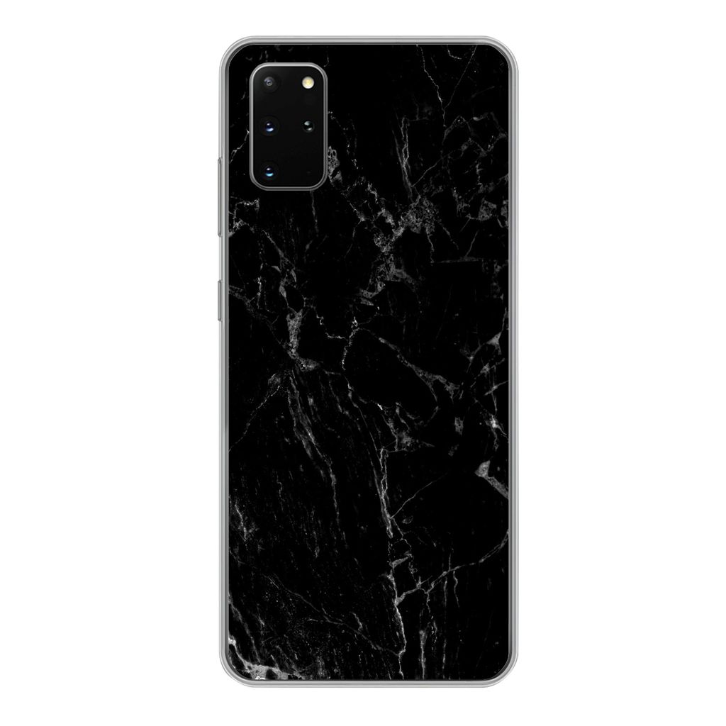 MuchoWow Handyhülle Schutzhülle Hülle für Samsung Galaxy S20 Plus Marmor - Schwarz - Naturstein Silikon Softcase Handy Hülle - Hartschale